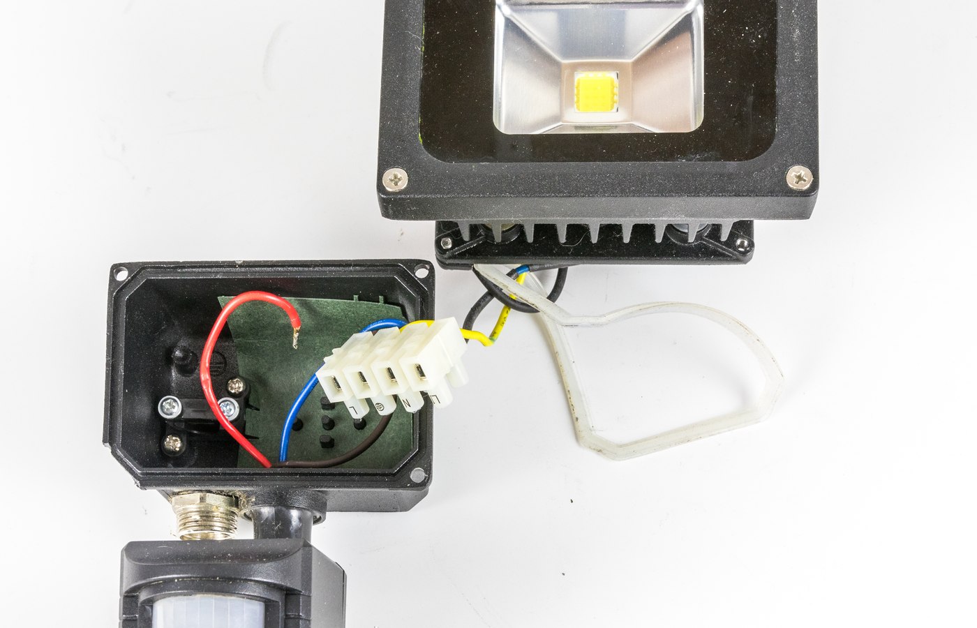 Close view of motion sensor light details used to check closet entry and hallway night route